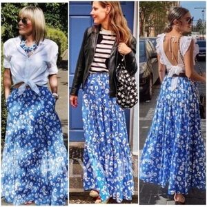 ZARA FLORAL PRINT SKIRT BLUE SIZE S-M
